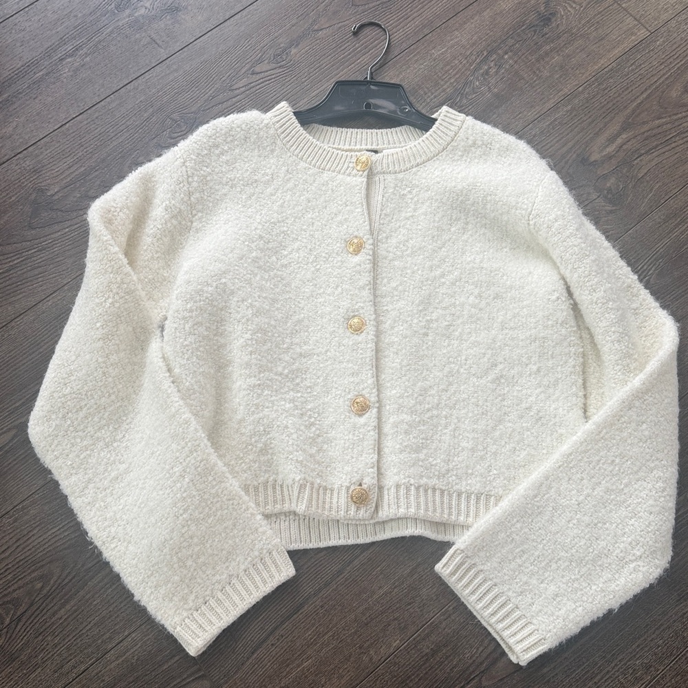 H&M Cream Textured Button-Up Cardigan